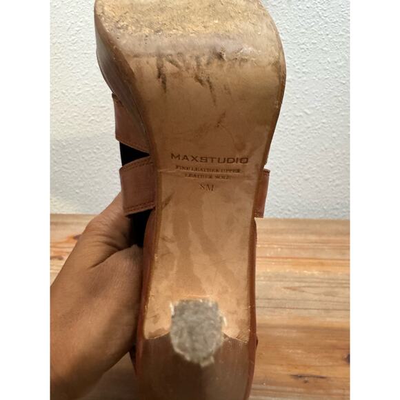 Max Studio Sandals Stiletto Platform Brown Leather Cross Strap Open Toe - Picture 10 of 10